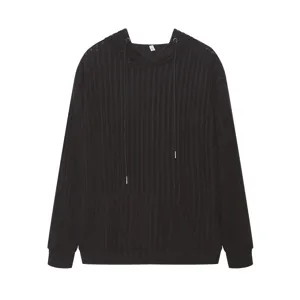 Casual black knit hoodie with drawstring and functional kangaroo pocket long sleeve.