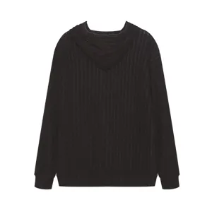 Black ribbed knit hoodie for men and women, casual long sleeve hooded sweater for autumn.