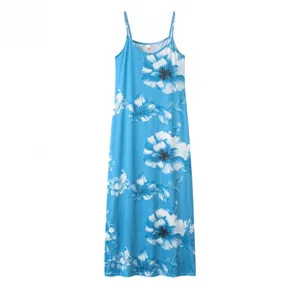 Women summer sexy floral print spaghetti strap long dress casual beach maxi dress
