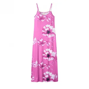 Summer pink floral print slip dress, sexy low-cut maxi dress for women beach daily wear.