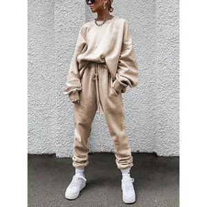 Casual two-piece tracksuit set for women featuring a long sleeve sweatshirt and cozy sweatpants.