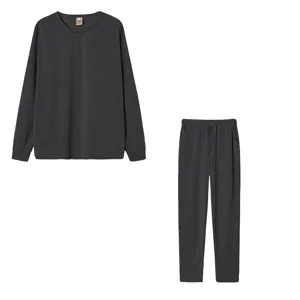 Solid color long sleeve casual loungewear set for women, comfortable sleepwear and pajama.