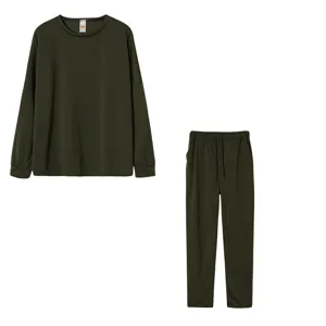 Dark green long sleeve top and pants lounge set, loose casual outfit for daily wear.