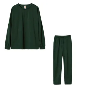 Solid color long sleeve top and loose pants casual loungewear set for women autumn style.