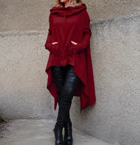 Women casual solid color long sleeve hoodie asymmetrical oversized sweatshirt main view