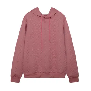 Plus size jacquard hooded drawstring long sleeve loose sweatshirt for women autumn new arrival
