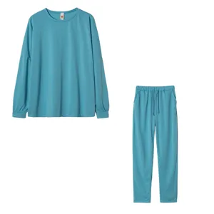 Solid color long sleeve top and loose casual trousers set for women comfortable daily wear