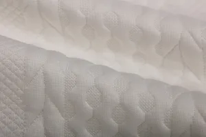 Detailed view of the white jacquard knit fabric texture, soft and premium material closeup.