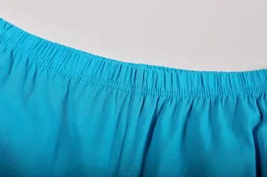 Blauwe katoen linnen broek elastische taille detailweergave comfortabele casual kleding stijl