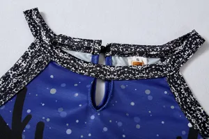 Christmas elk print halter top S size detail view of fashionable casual women clothing.