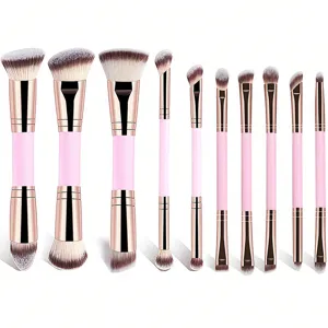 Juego de 10 Pinceles de Maquillaje Rosa de Doble Punta Base Sombra de Ojos Profesional