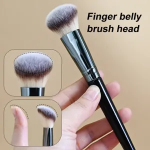 Brocha de Colorete Profesional Individual Cabezal Redondo Angulado Pequeña Brocha de Base Portátil Brocha de Contorneo Mango de Madera Maquillaje