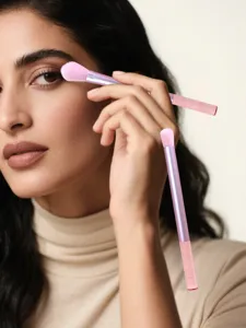 2-piece pink crystal handle makeup brush set for eyeshadow and nose contouring soft bristles