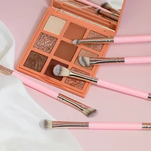 Juego de Brochas de Maquillaje de Doble Extremo Fibra Sintética Rosa Brochas para Base y Sombra de Ojos para Mujer