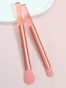 2pcs long clear crystal handle makeup brush set soft pink eye shadow tools detail