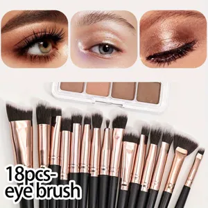 Set van 18 professionele oogmake-upkwasten met roségouden hulzen en zachte haren voor blending.