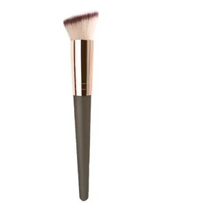 Angled makeup brush for liquid foundation and contouring, featuring soft bristles and rose gold ferrule.