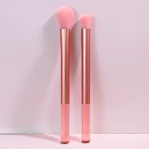 2-piece pink makeup brush set with crystal long handles, soft bristles for eyeshadow and nose.