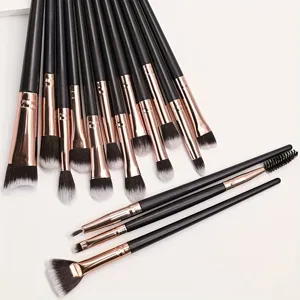 Professionele 15-delige make-up penselenset met roségouden ferrules voor nauwkeurige oogmake-up.