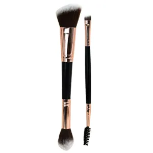 Doppelseitiges Make-up-Pinsel-Set mit weichen Borsten und roségoldenen Griffen für einfaches Schminken.