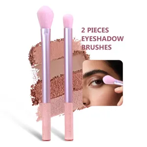2 pieces pink eyeshadow makeup brushes set with crystal handles for professional eye makeup.