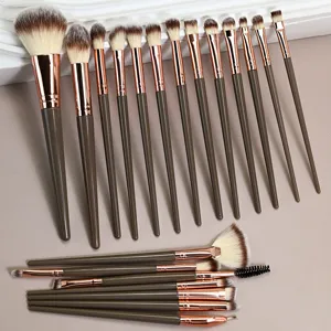 Professional 20-piece brown makeup brush set with soft bristles for flawless eye and face makeup.