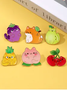 Cute fruit cat enamel pins set, creative cartoon kitty brooch for clothes backpack.