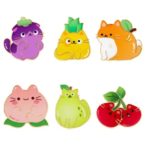 Cute fruit cat enamel pin set, creative cartoon cat brooch badges for clothing backpack decor.