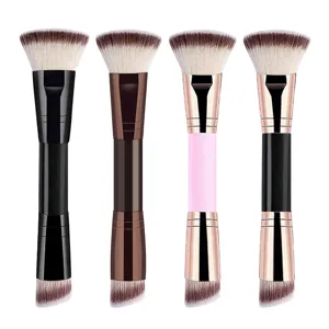 Professional double-ended makeup brush set featuring flat foundation and angled contour brushes.