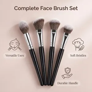 Complete 4pc face makeup brush set with soft bristles and durable handles for daily use.