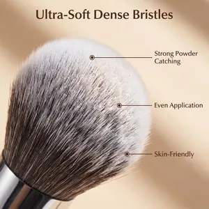 Close-up view of soft dense powder makeup brush bristles, perfect for smooth cosmetic application.