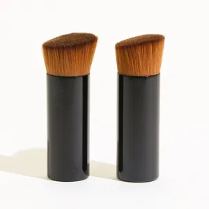Portable Angled Foundation Brush Short Handle Aluminum Tube Liquid Cream Buffer Brush Flat Top Makeup Brush For Women Beauty Tool