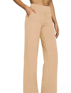 Women high waist casual trousers loose straight leg pocket trousers khaki autumn new style