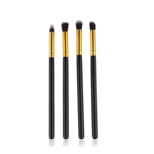 Detailed view of 4pcs eye shadow makeup brush set, professional eye beauty tools with black handles.