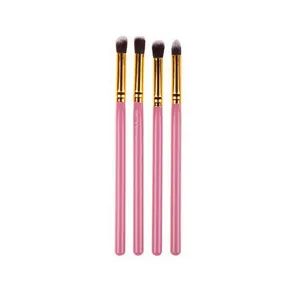 4-piece small eyeshadow brush set with pink handles and gold ferrules for precise eye makeup.