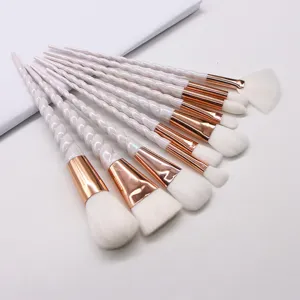 10pcs Unicorn Makeup Brushes Set White Spiral Handle Rose Gold Ferrule Professional Beauty Tool