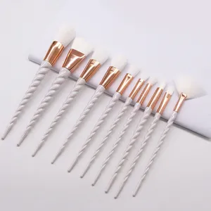 10pcs Professional Unicorn Makeup Brush Set White Spiral Handle Cosmetic Beauty Tools
