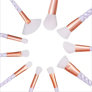 10pcs unicorn makeup brush set with twisted handle and soft bristles for flawless blending