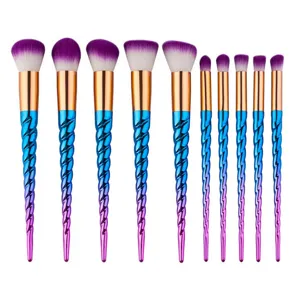 10pcs Professional Unicorn Makeup Brush Set with Colorful Gradient Handles and Soft Bristles