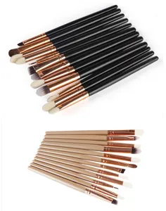 Set of 12 professional eye makeup brushes, soft synthetic bristles for blending eyeshadow.