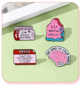 Set aus Mental Health Emaille Pins, lustige Brosche für Rucksäcke und Kleidung Dekoration.