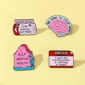 Psychische Gesundheit Sozialer Akku Legierung Emaille Brosche Pin Kreativ Gehirn Grabstein Namensschild Abzeichen Für Rucksack Federmäppchen Kleidung Dekoration Schmuck Geschenk