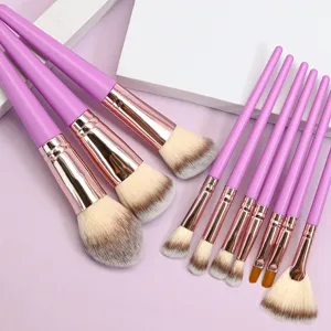 10pcs professional purple makeup brush set with soft synthetic bristles and rose gold ferrule.