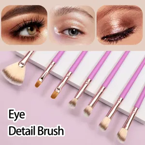 Close-up detail of purple eye makeup brushes set showcasing soft bristles and rose gold ferrule.