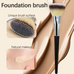 Flat foundation brush detail view showing soft dense bristles and natural liquid makeup effect.