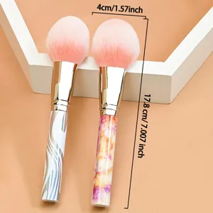Large soft makeup brush for powder and blush with marble pattern handle for daily beauty use.