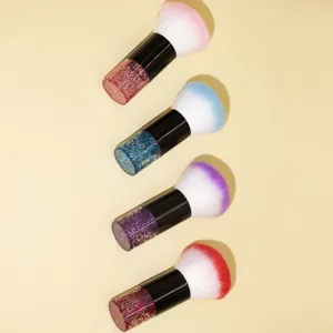 Colorful gradient makeup brushes with glitter crystal handles, soft bristles for blush and powder.