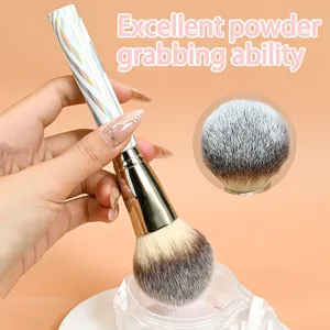 Large marble pattern makeup brush detail, soft fluffy loose powder brush for flawless application.