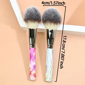 Large fluffy makeup brush for loose powder and blush with marble pattern handle.