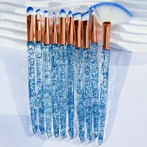 10pcs crystal makeup brush set blue glitter handle professional cosmetic tools for face eyeshadow